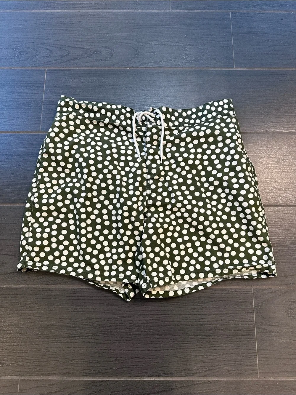 J. Crew Men’s Olive Green & White Polka Swim Trunks